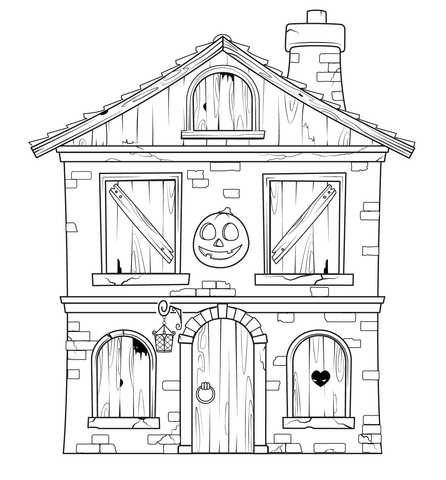 Haunted House With Closed Shutters Coloring Page